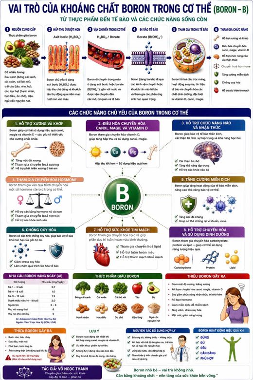 Bảng vai trò của boron trong cơ thể