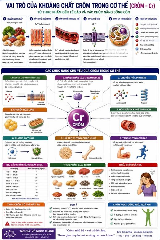 Bảng vai trò của crôm trong cơ thể