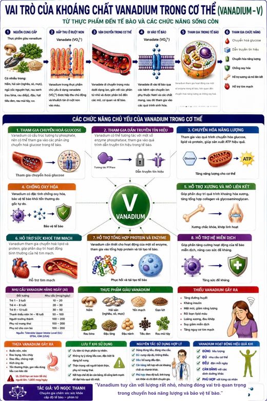 Bảng vai trò của vanadium trong cơ thể